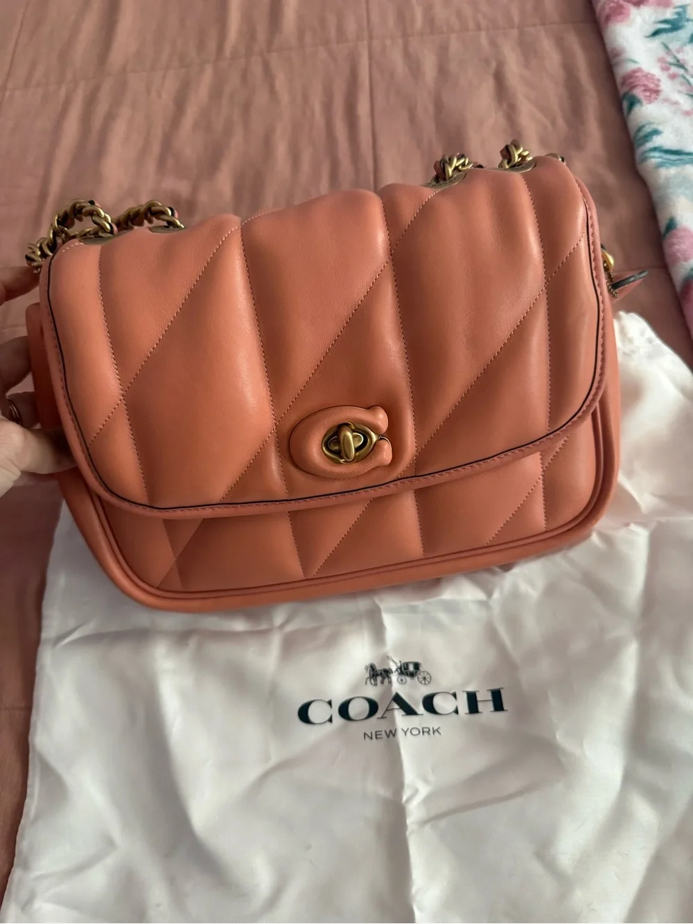Coach Quilted Shoulder Bag in Coral